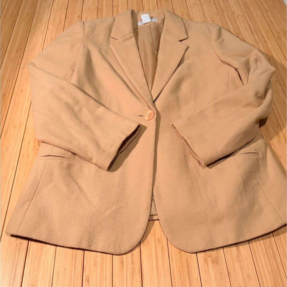 Sag Harbor Petite Camel Wool Blazer Size 12P Single Button Notch Lapel
